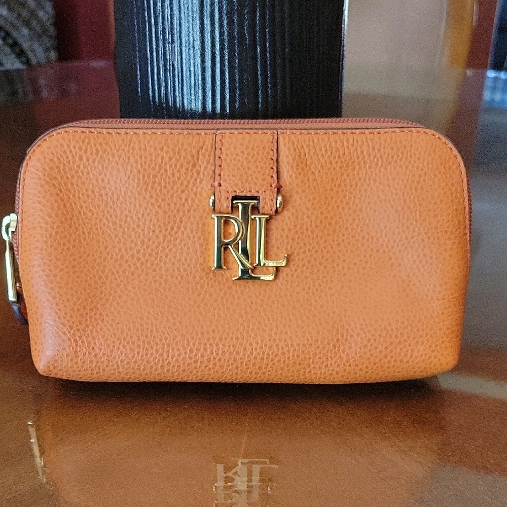 Ralph Lauren Orange Cosmetic Bag with Gold Logo